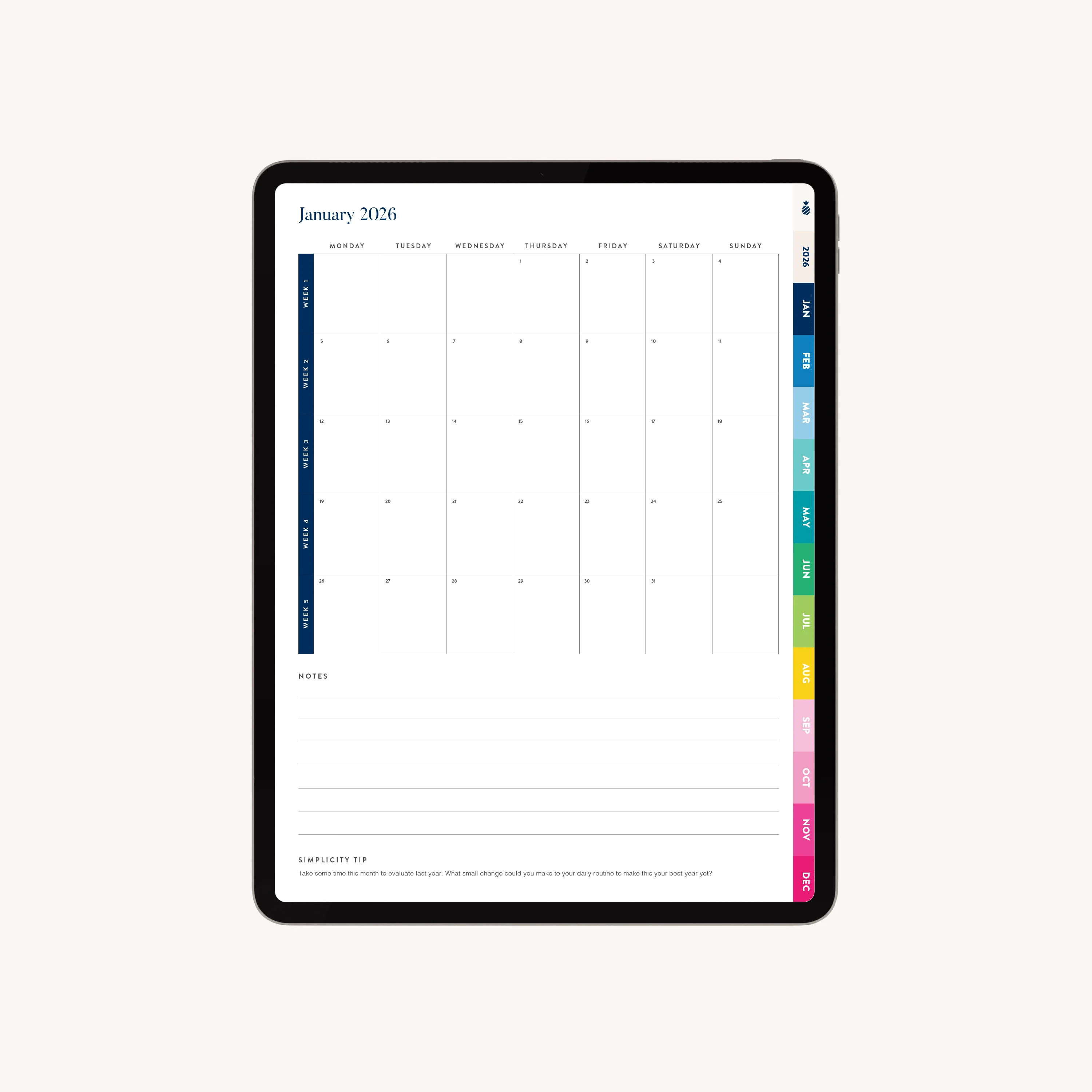 2026 Digital Simplified Planner - For iPads