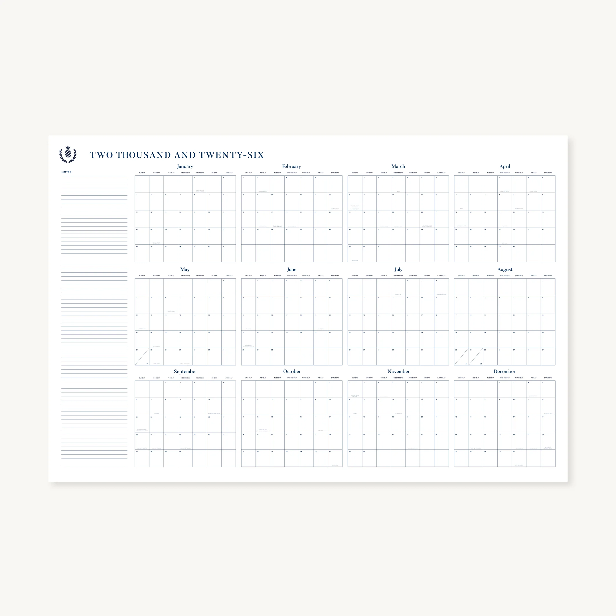 2026 Wall Calendar - Printable