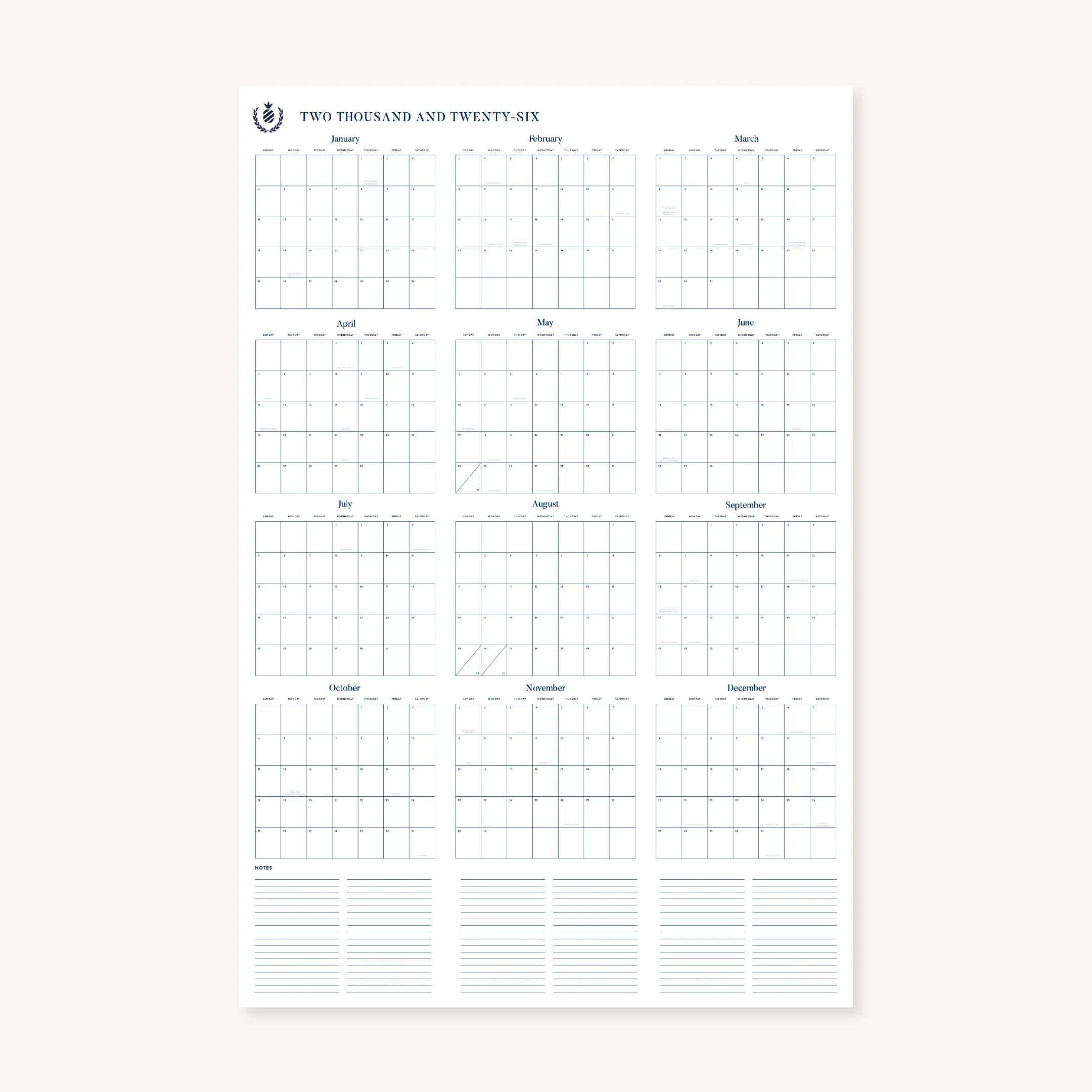 2026 Wall Calendar - Printable