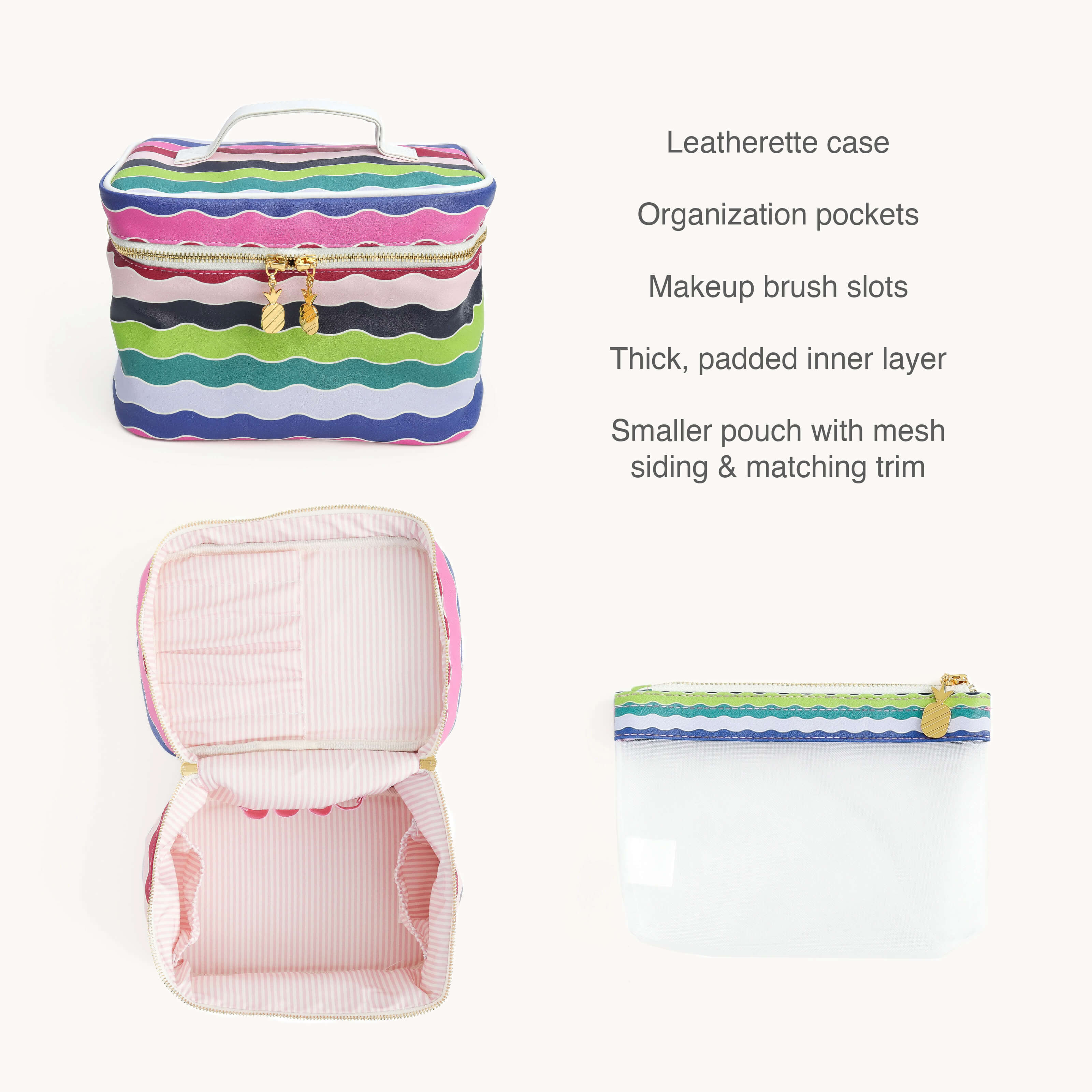Leatherette Train Case Set - Rainbow Row 6 Leatherette Train Case Set - Rainbow Row