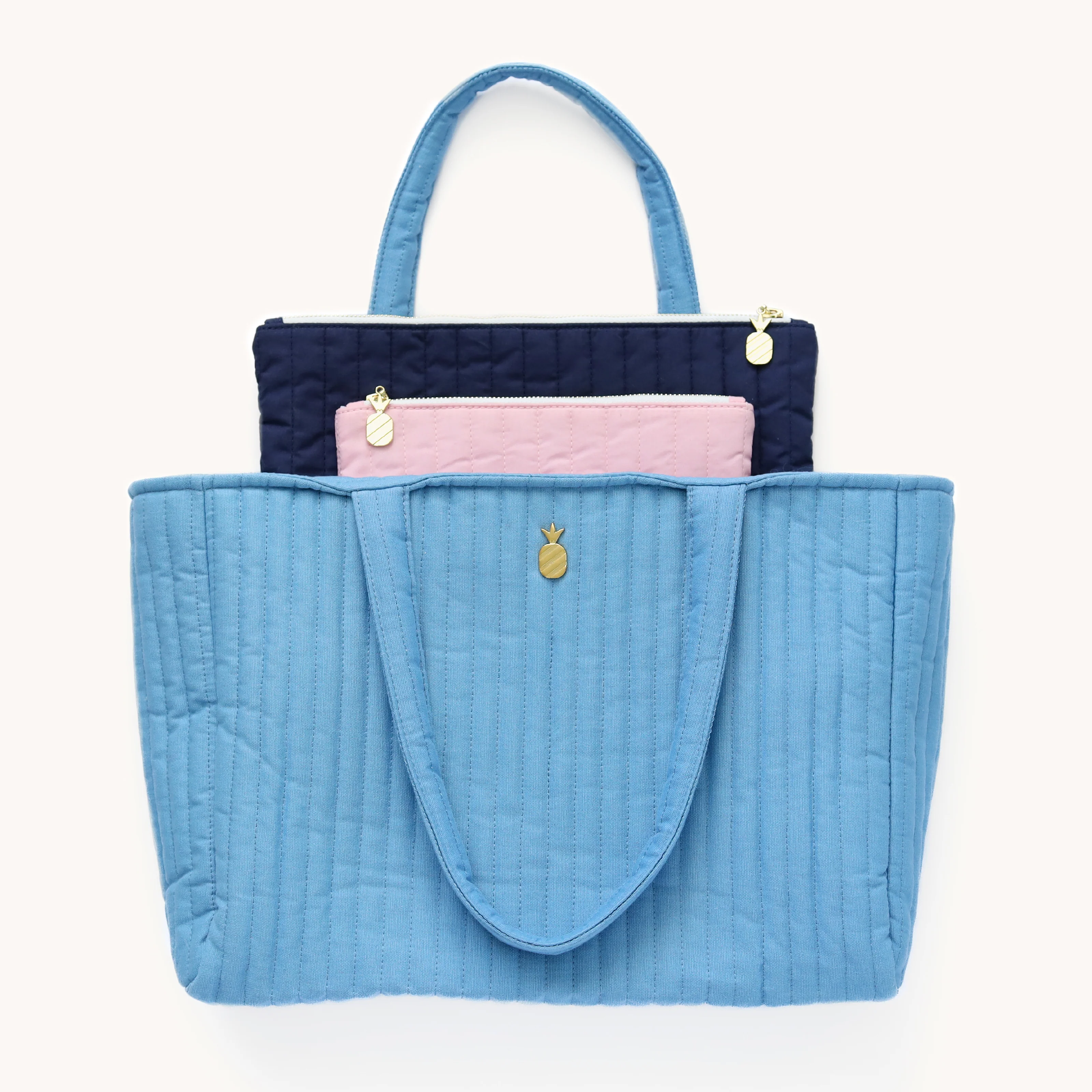 Quilted Tote Bag - French Blue 10 Quilted Tote Bag - French Blue