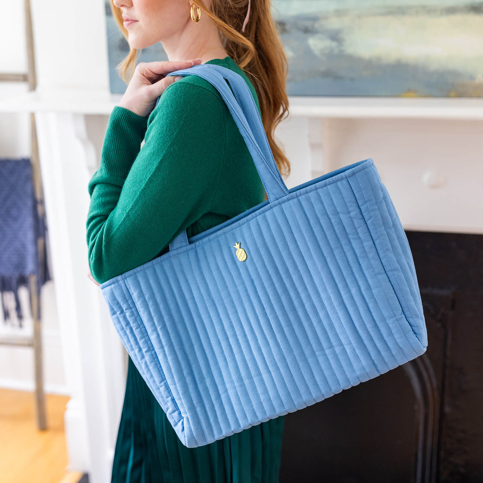 Quilted Tote Bag - French Blue