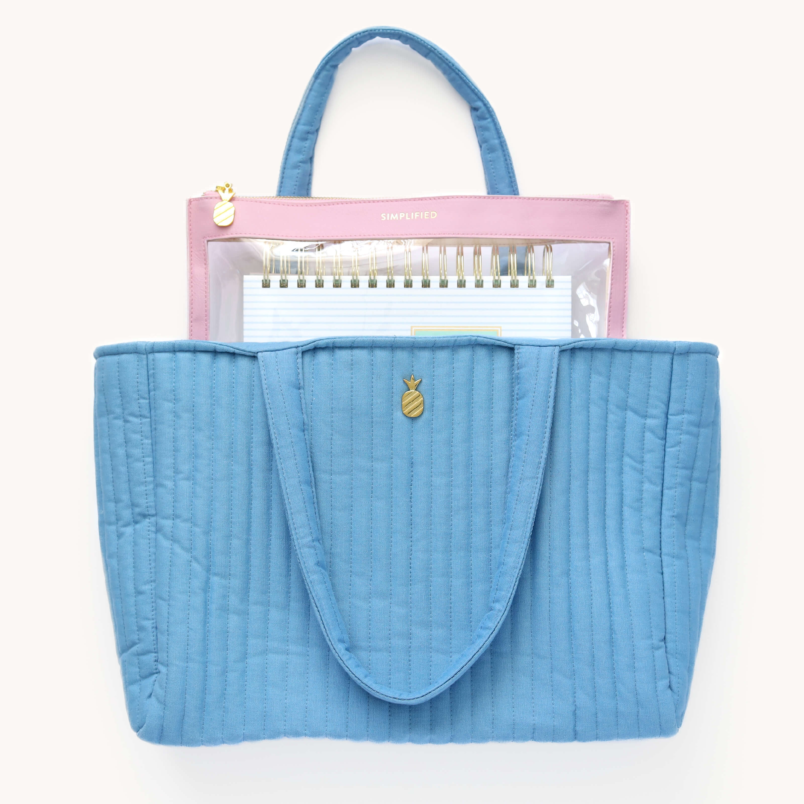 Quilted Tote Bag - French Blue 4 Quilted Tote Bag - French Blue