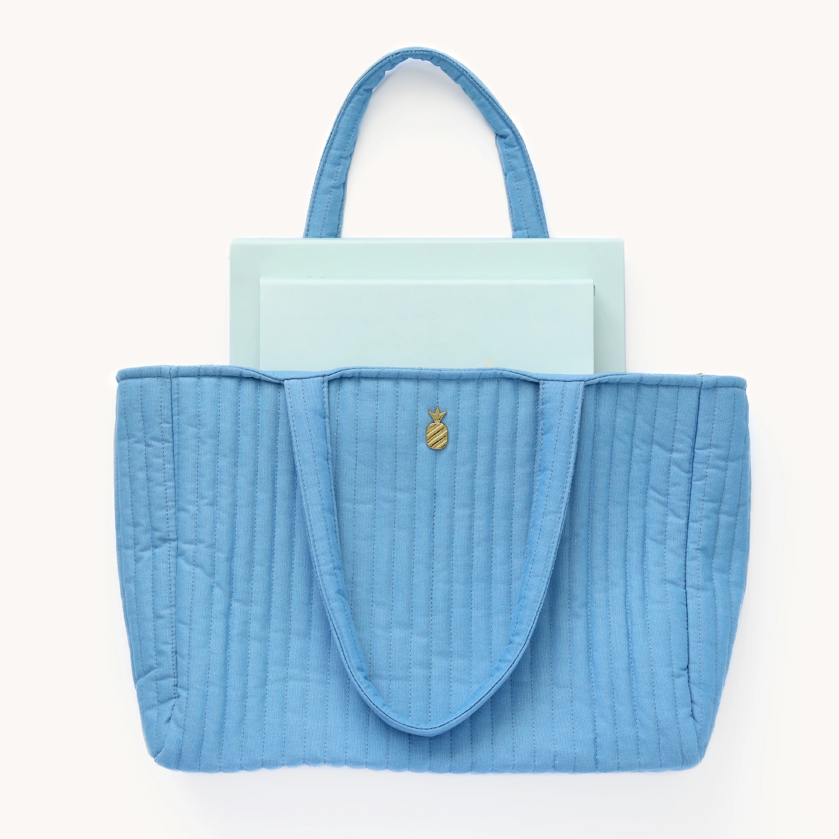 Quilted Tote Bag - French Blue 8 Quilted Tote Bag - French Blue