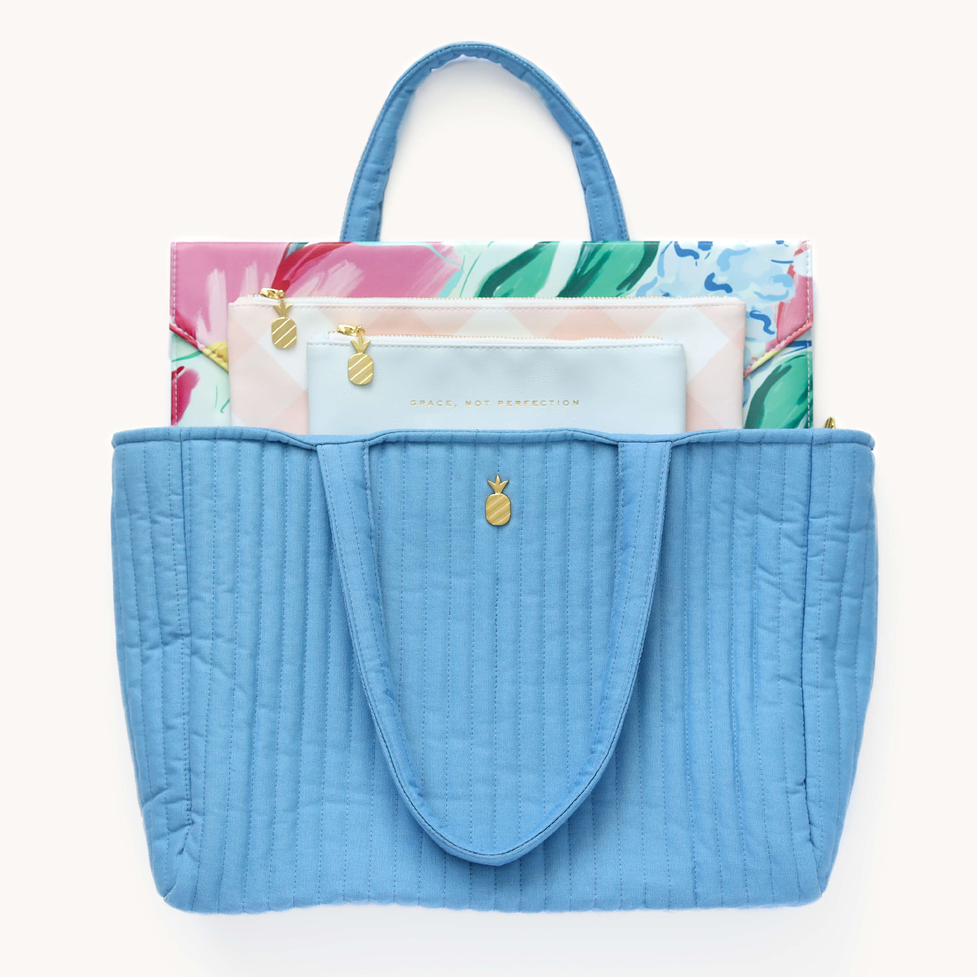 Quilted Tote Bag - French Blue 9 Quilted Tote Bag - French Blue