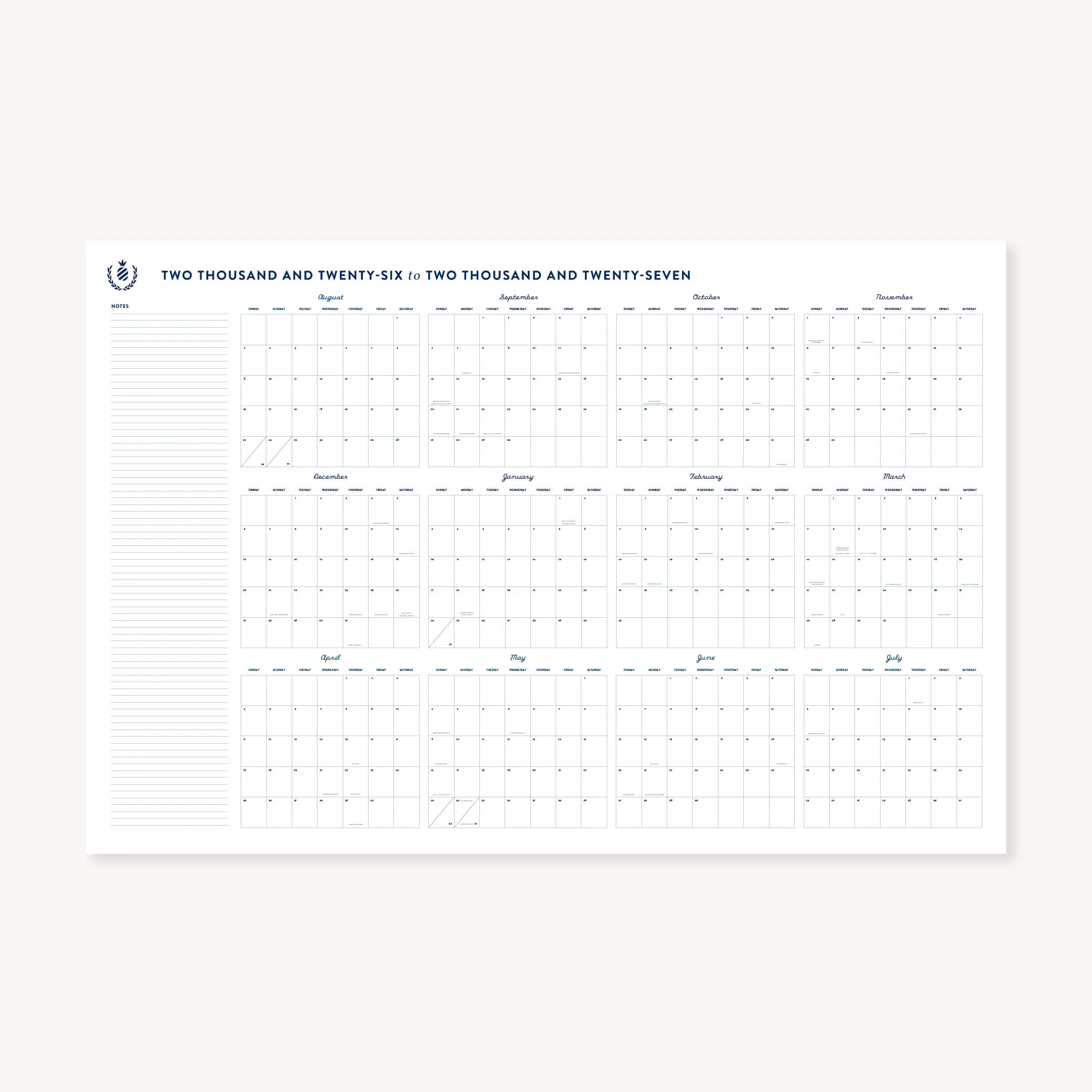 2026-2027 Wall Calendar - Printable