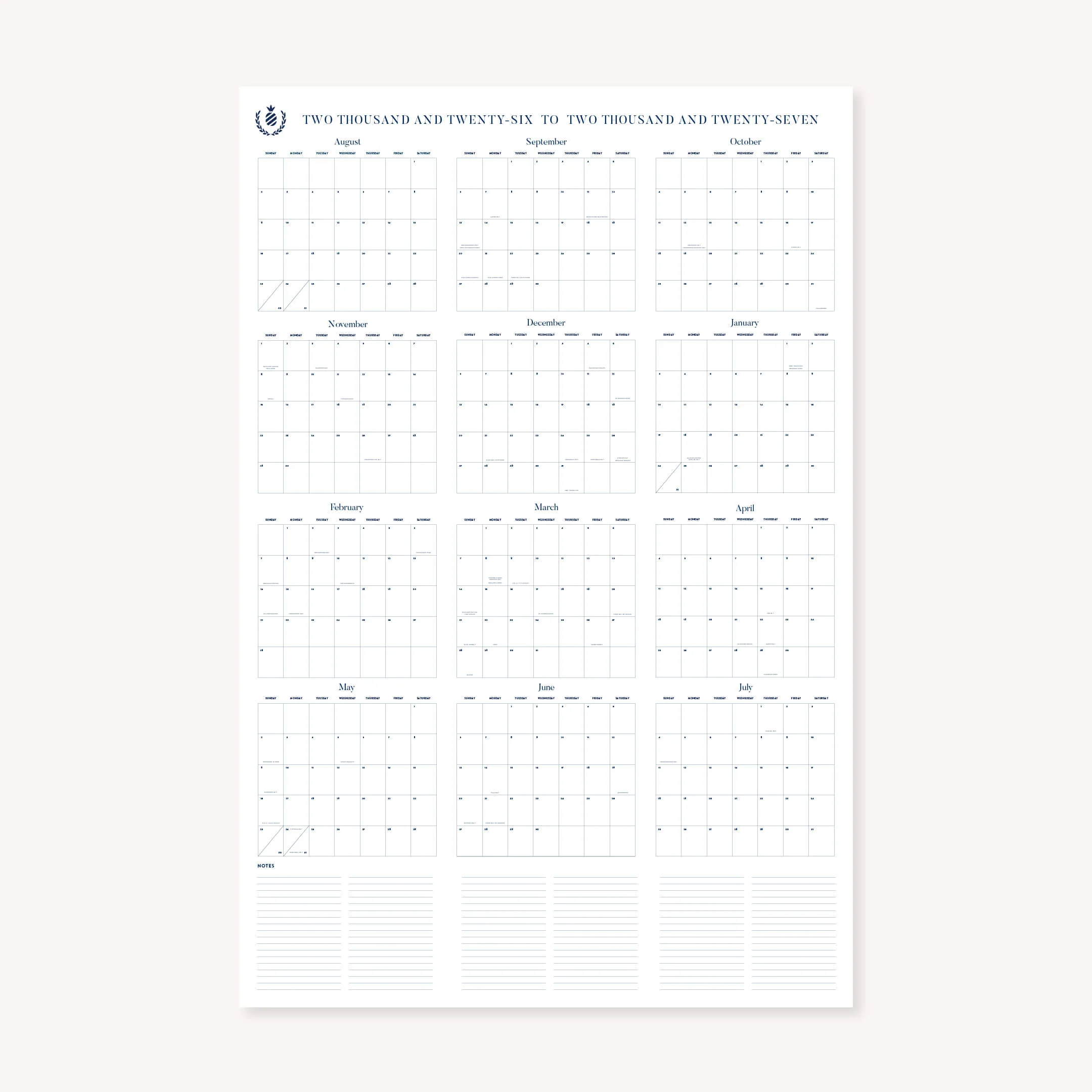2026-2027 Wall Calendar - Printable