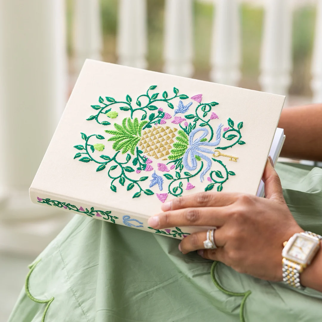 Linen Journal - Embroidered Pineapple Crest